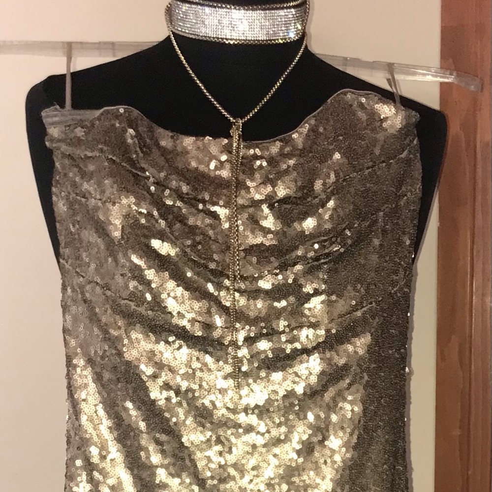 Luxxel  Full Length GOLD Sequin PROM Gown